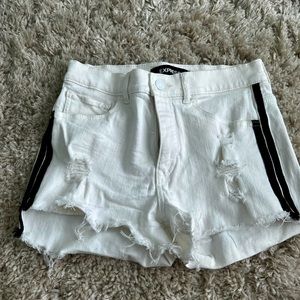 High Rise White and Black Jean Shorts